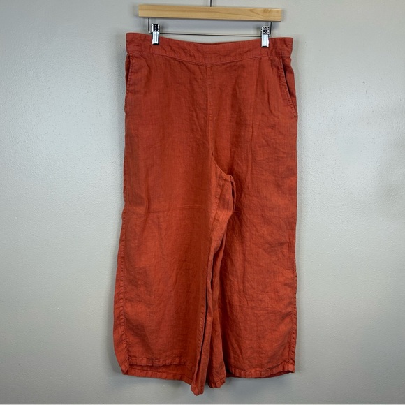 Tahari Women's Terracotta Wide Leg Cropped 100% Linen Pants XL Beach Vacation - Picture 3 of 12